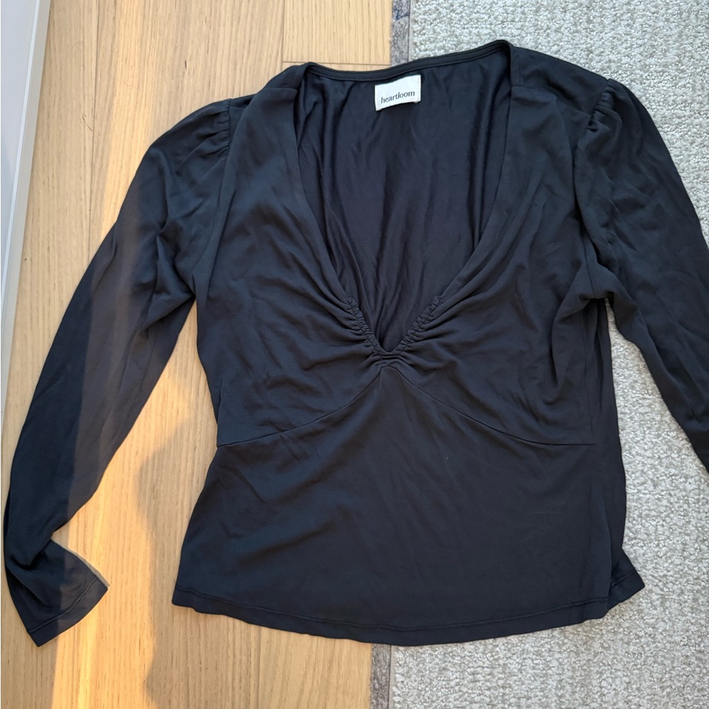 Heartlook Black Ruched Long Sleeve Blouse